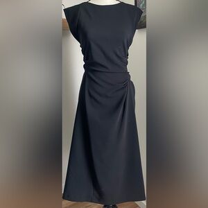 Zara NWT Ruched Black Midi Dress Size M